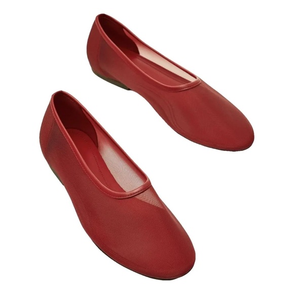 Massimo Dutti Red Mesh Ballet Flats - Picture 2 of 10